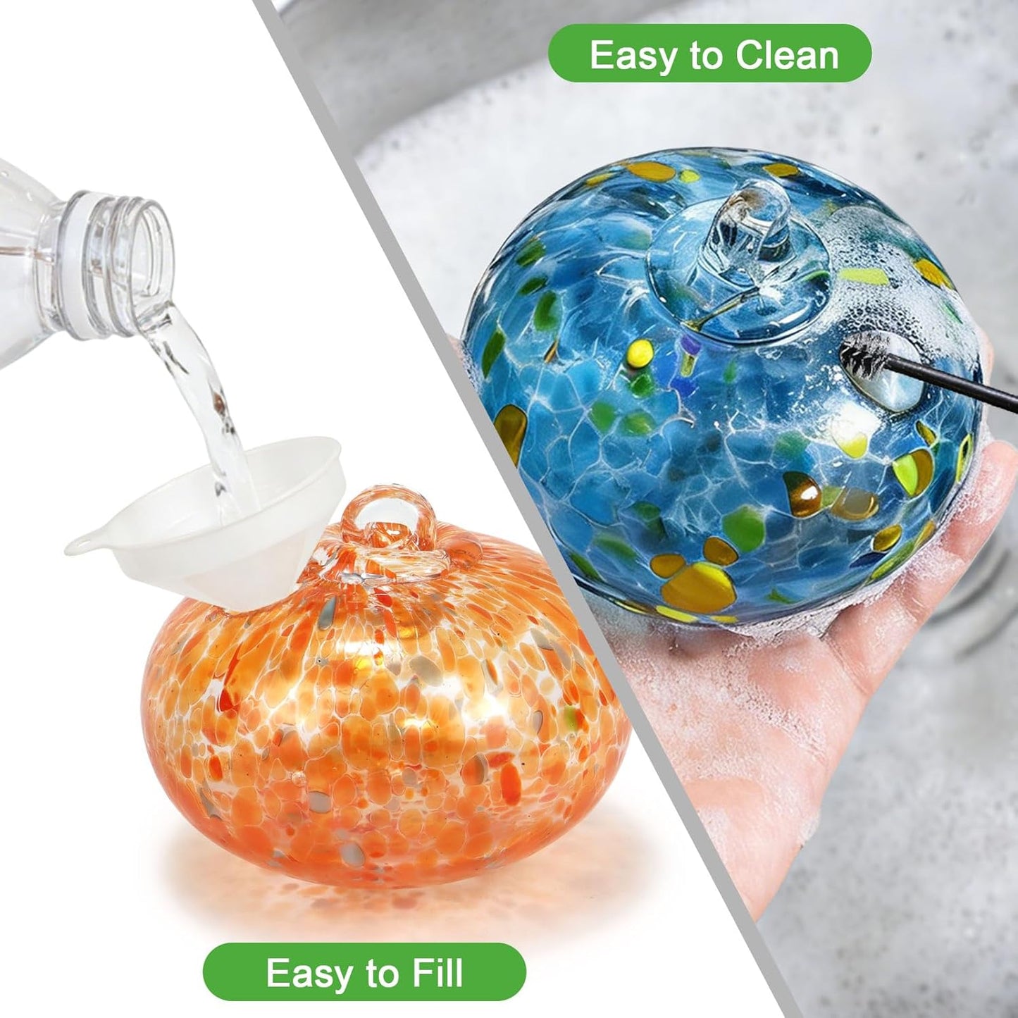 Glass Hummingbird Feeder Wind Chimes for Outdoors Hanging, Hand Blown Glass with 6 Glass Balls, Leak-Proof & Bee Proof for Outdoor Garden Decor for Bird Lovers