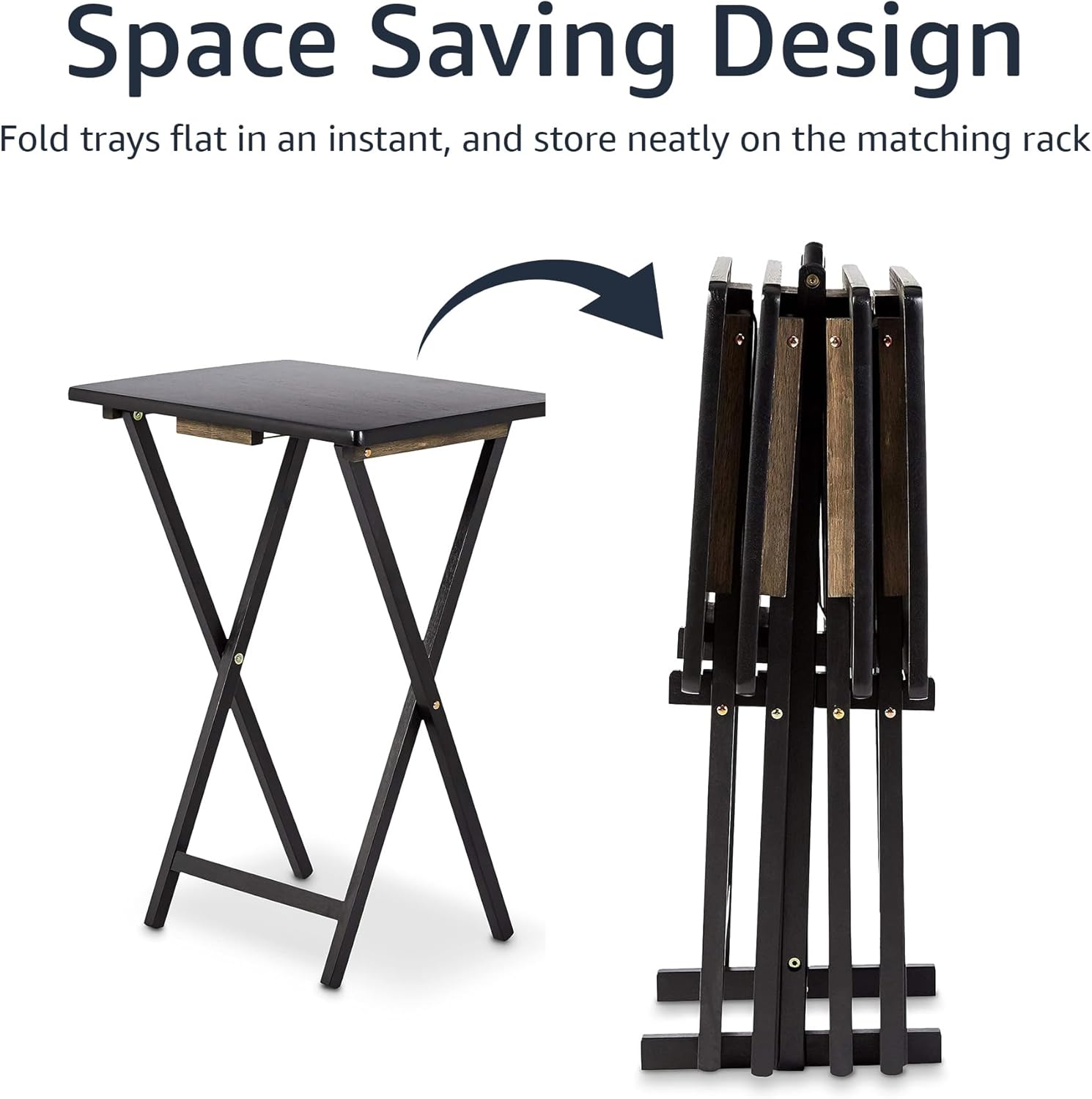 Amazon Basics Portable Foldable TV Tray Table with Storage Rack, Space