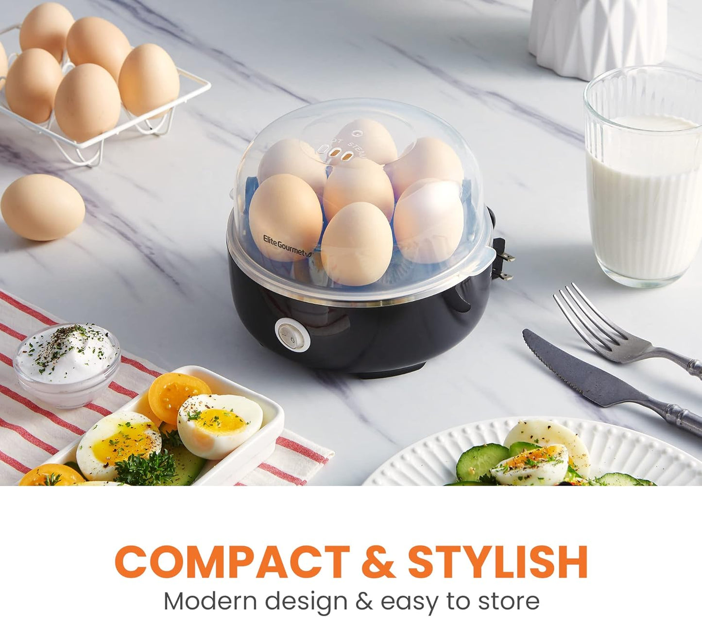 Elite Gourmet EGC115B Easy Egg Cooker Electric 7-Egg Capacity, Soft, Medium, Hard-Boiled Egg Cooker with Auto Shut-Off, Measuring Cup Included, BPA Free, Classic Black