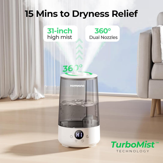 Homvana Humidifiers for Bedroom Home, 3.6 L Cool Mist Top-Fill 34H Sup