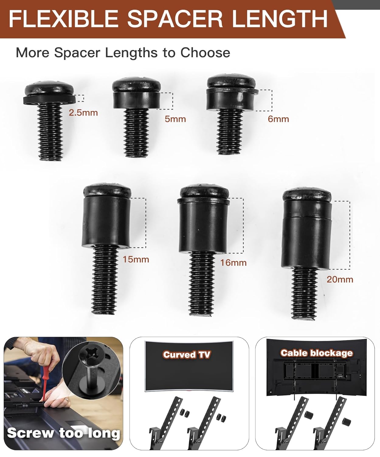 92PCS Universal TV Mounting Hardware Screw Kit Set - M4 M5 M6 M8 Screw