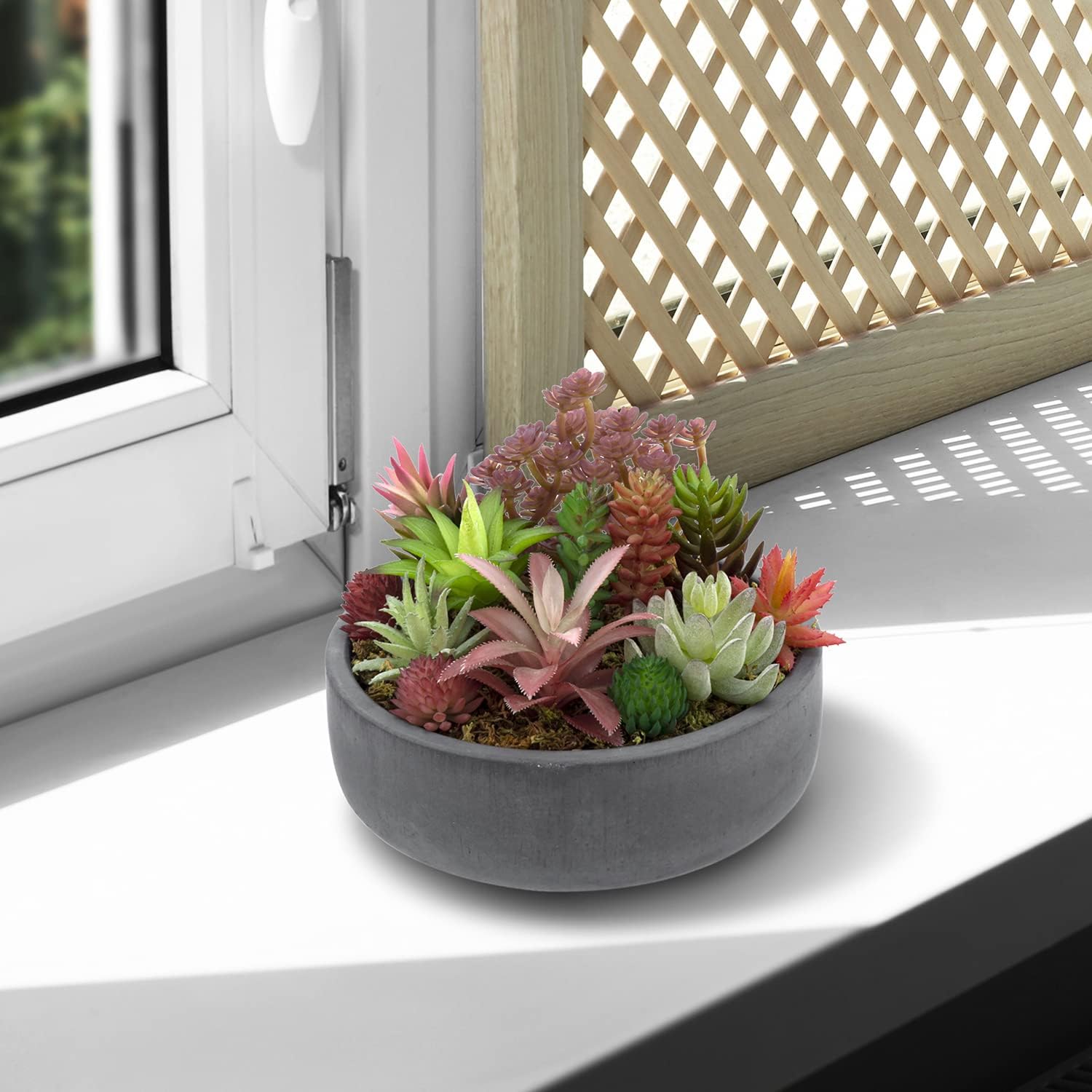 MyGift 8 Inch Round Unglazed Cement Planter Pot with Drainage Hole, De