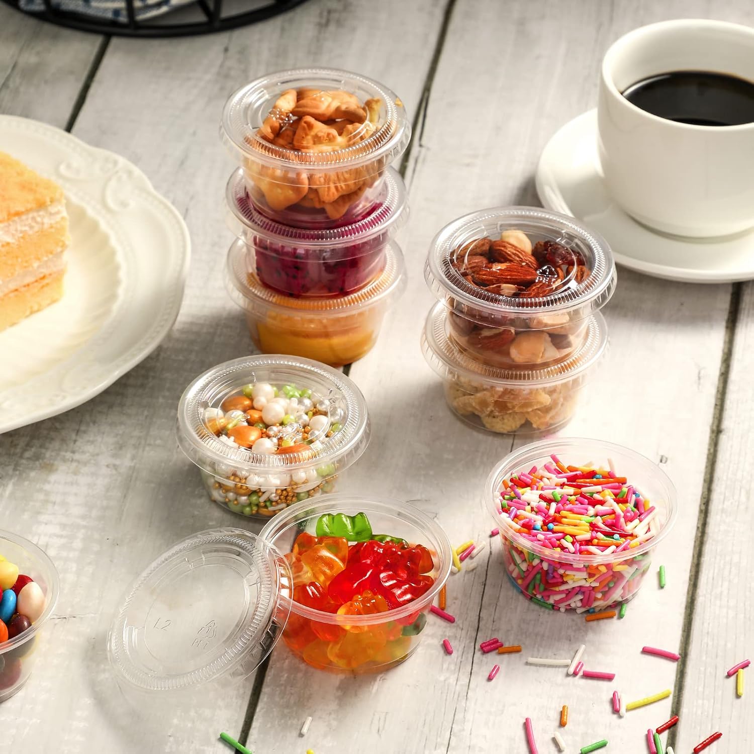 VITEVER 130 sets - 2 oz Jello Shot Cups, Small Plastic Containers with