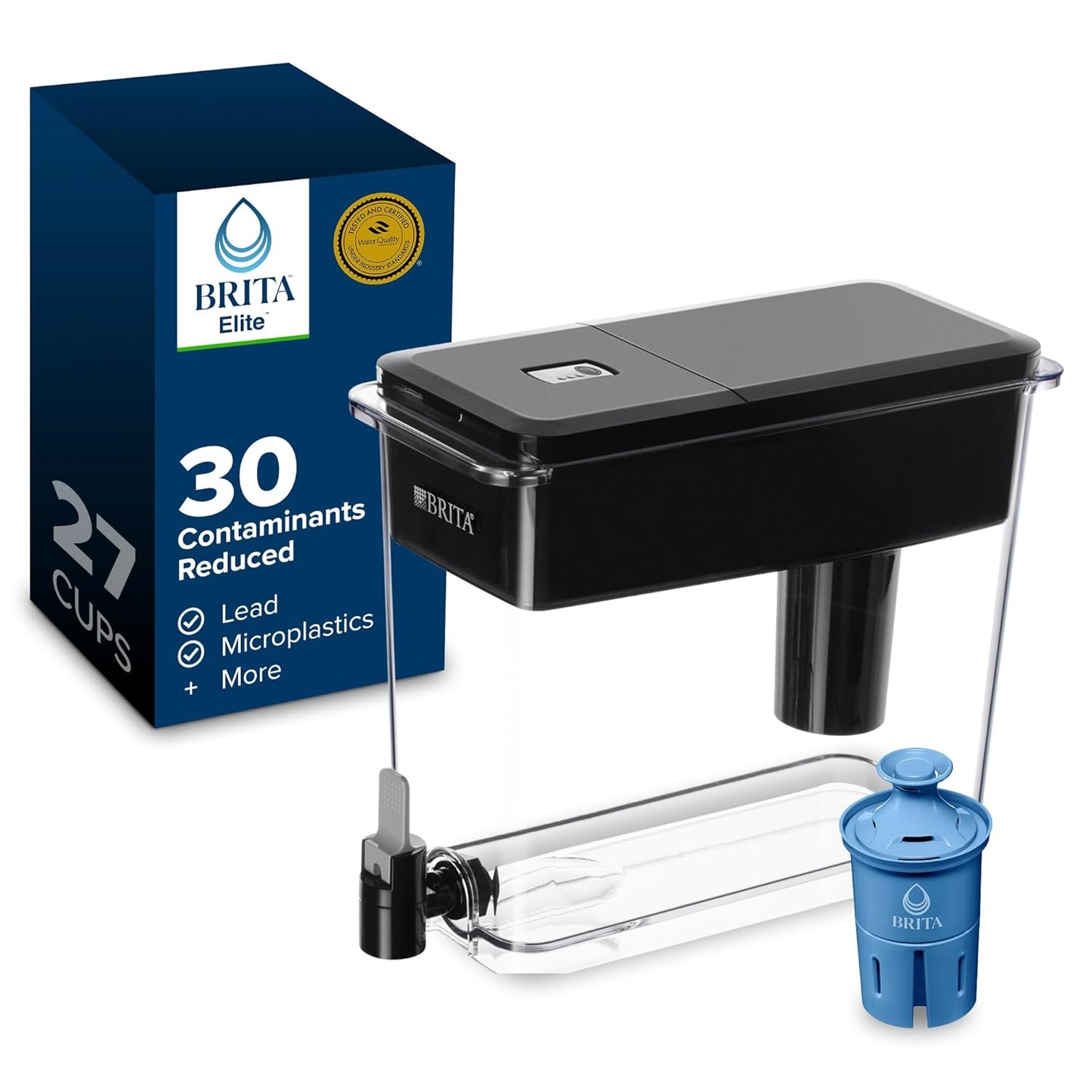 Brita Water Dispenser, UltraMax Elite Filter, Removes 99% of Lead, Includes 1 Filter, 27-Cup Capacity, Black