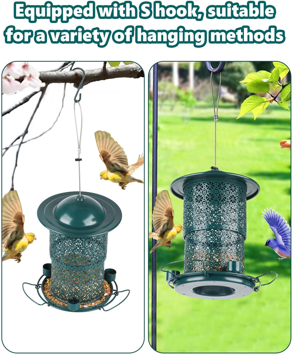 Metal Bird Feeders for Outdoors Hanging, Weather Resistant Wild Bird F