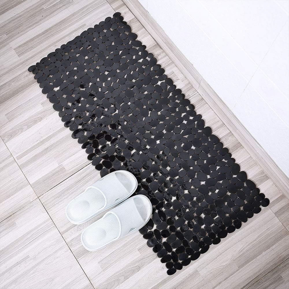 SONGZIMING Non-Slip Pebble Bathtub Mat Black 16 W x 35 L Inches (for S