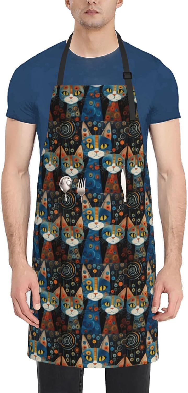 YANYU Cat Print Print 28x33 In Kitchen Apron Stylish Chef Apron with P