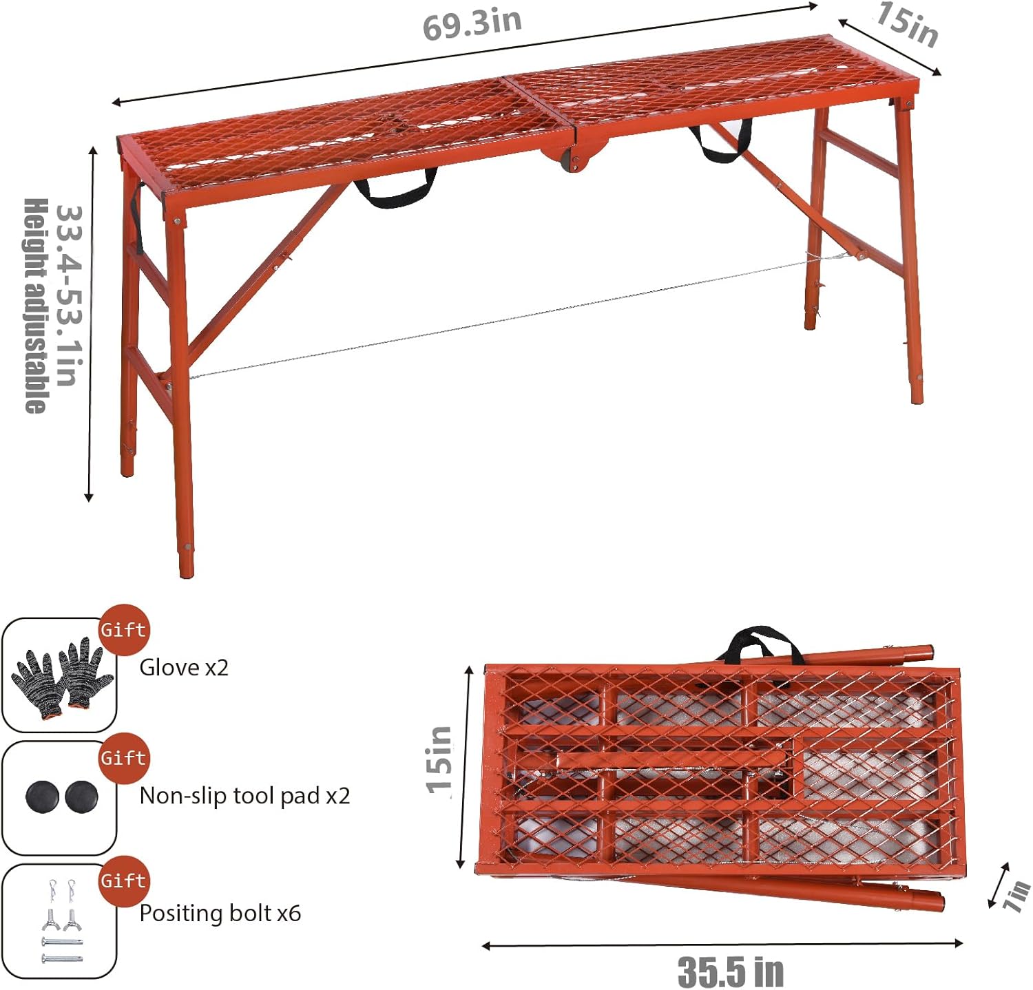 LEADALLWAY Scaffolding Platform 70(L) x15(W) x33(H) 770 Lbs Capacity F