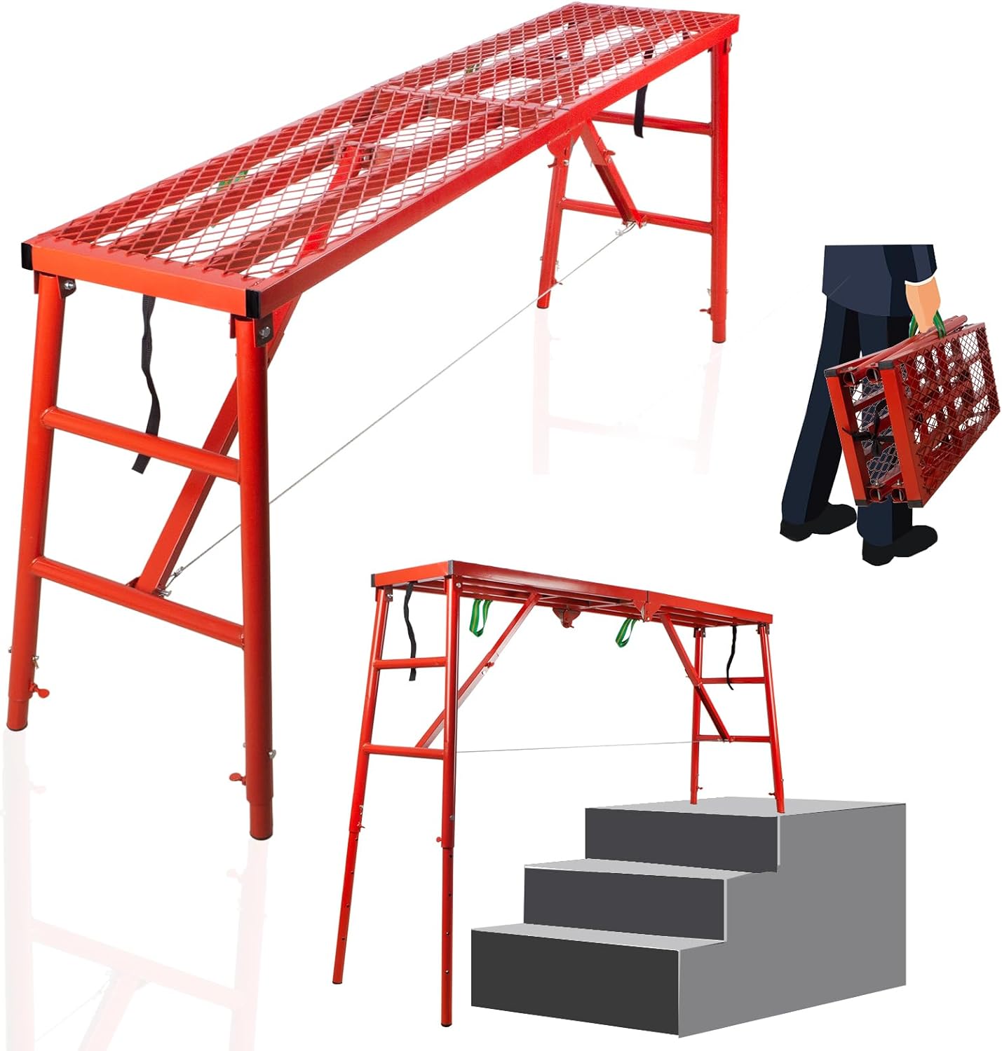 Folding Scaffolding Platform, 71(L) x15.7(W) x51(H)''770 Lbs, Adjustab