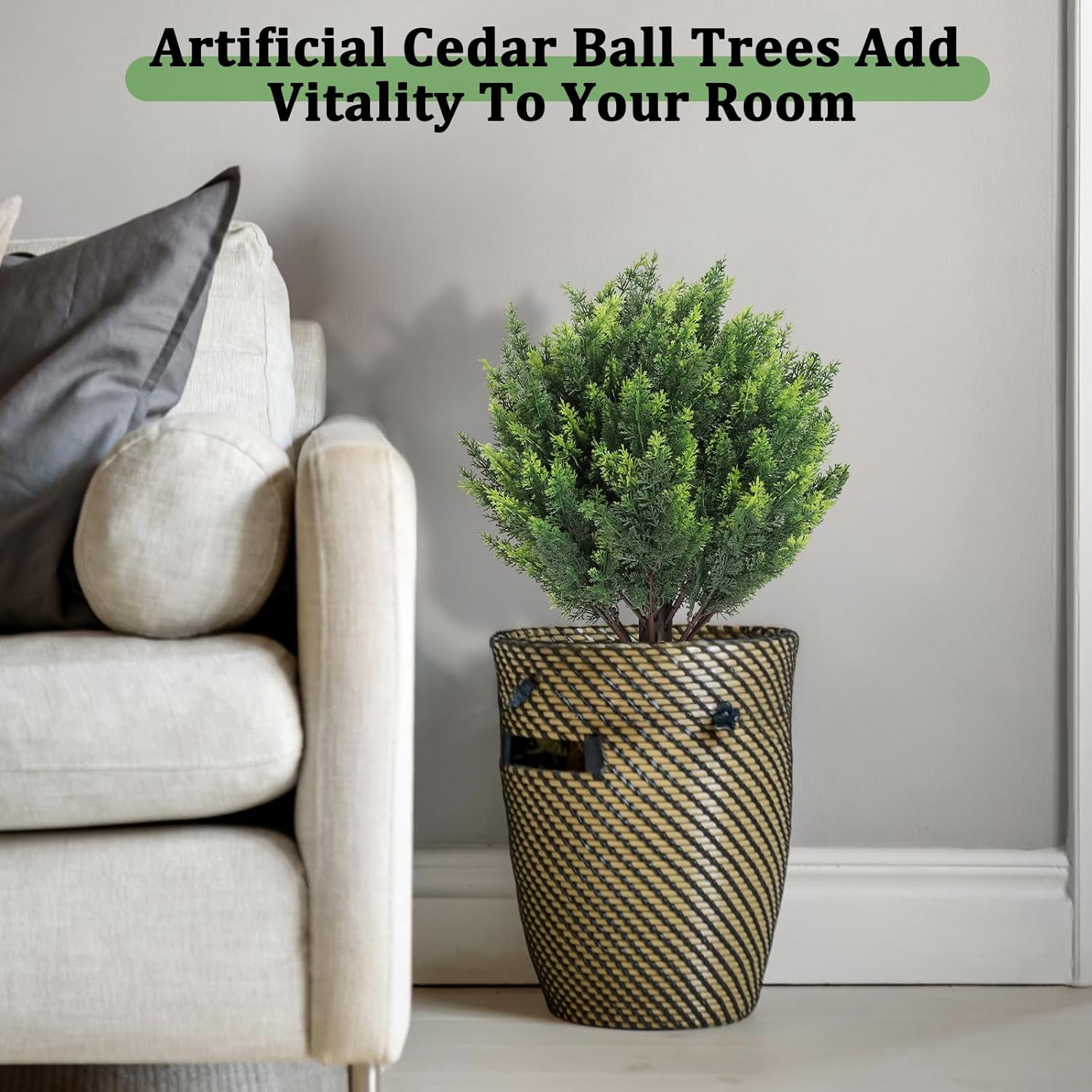 Shinoske 23.8" Artificial Cedar Topiary Ball Trees,Set of 2 Outdoor Fa