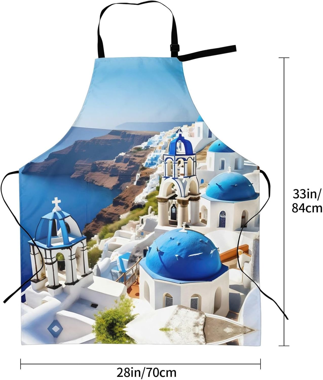 Greek Island sea View print Waterproof apron with pocket adjustable cooking apron for adult kitchen bibs to bake