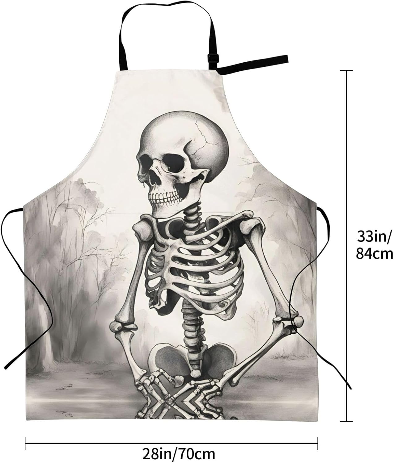 Interesting Skeleton print Waterproof chef's apron with pocket apron for kitchen cooking baking barbecue and gardening