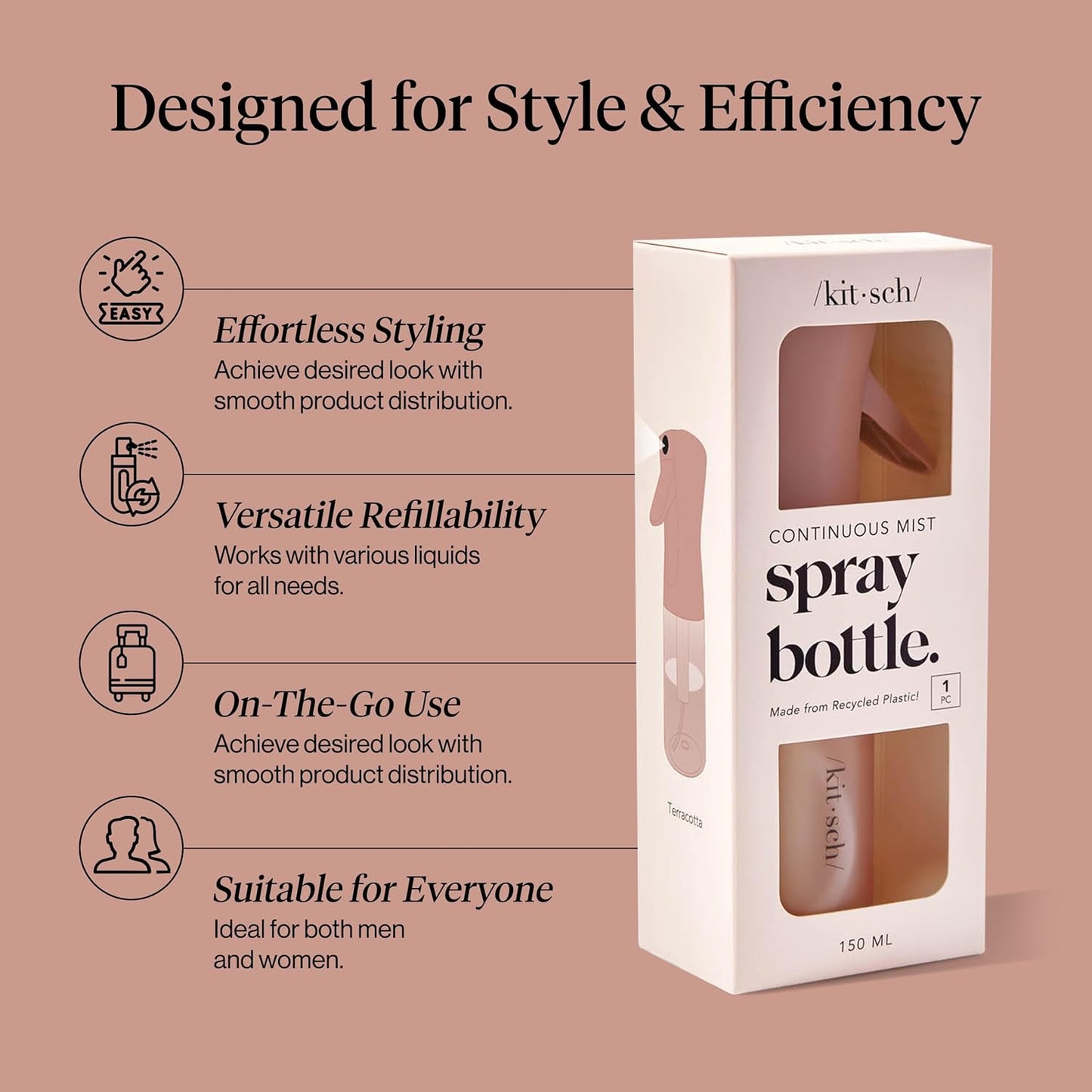 Kitsch Continuous Spray Bottle for Hair – Fine Mist Water Mister & Wat