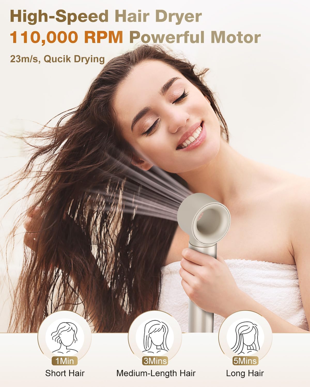 7MAGIC 6 in 1 Multi Hair Styler Dryer Brush, 110,000 RPM High-Speed, N