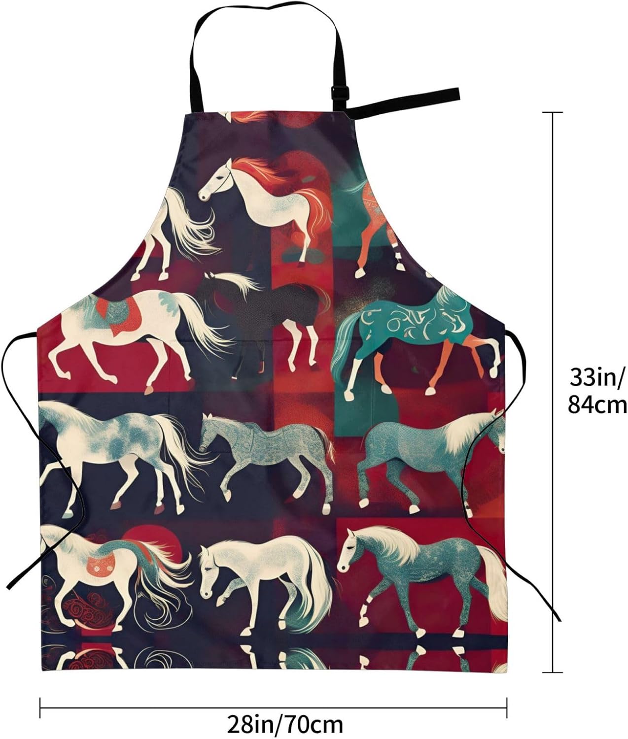 Various Kinds of Horses print Waterproof chef's apron with pocket apron for kitchen cooking baking barbecue and gardening