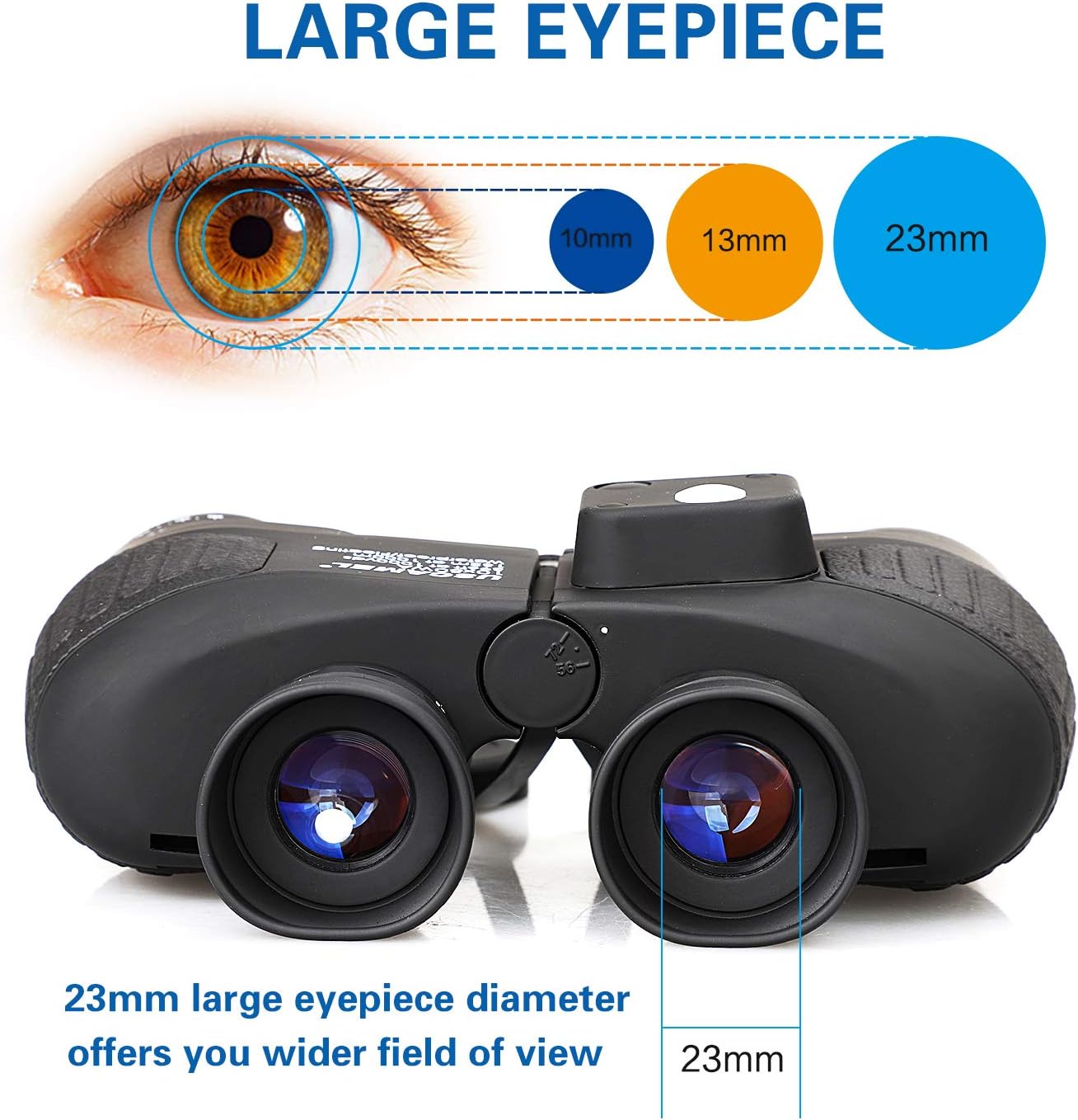 USCAMEL 10x50 Marine Binoculars for Adults, Waterproof Binoculars with Rangefinder Compass BAK4 Prism FMC Lens Fogproof for Navigation Birdwatching Hunting