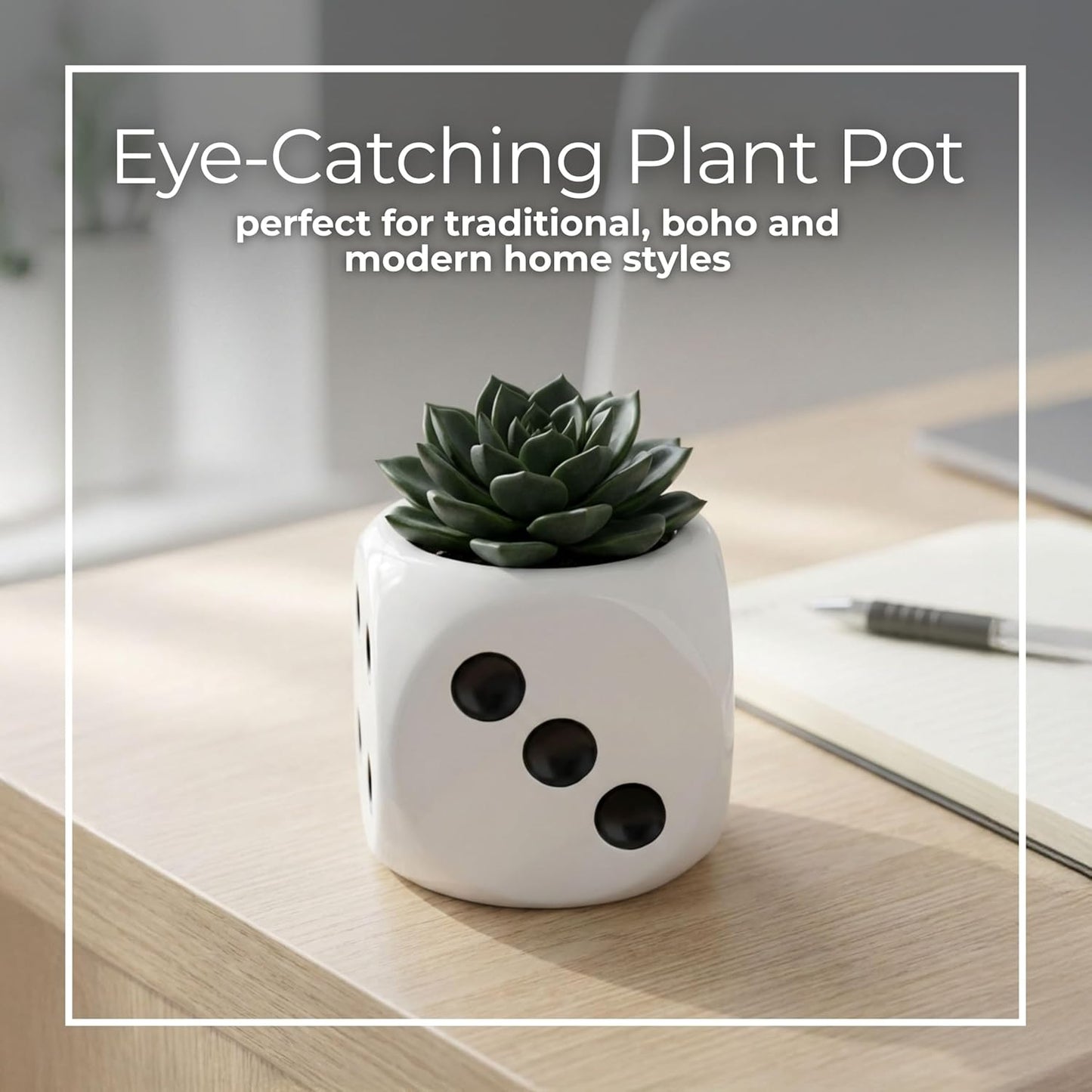 Sagebrook Home 6" Dice Planter, White/Black