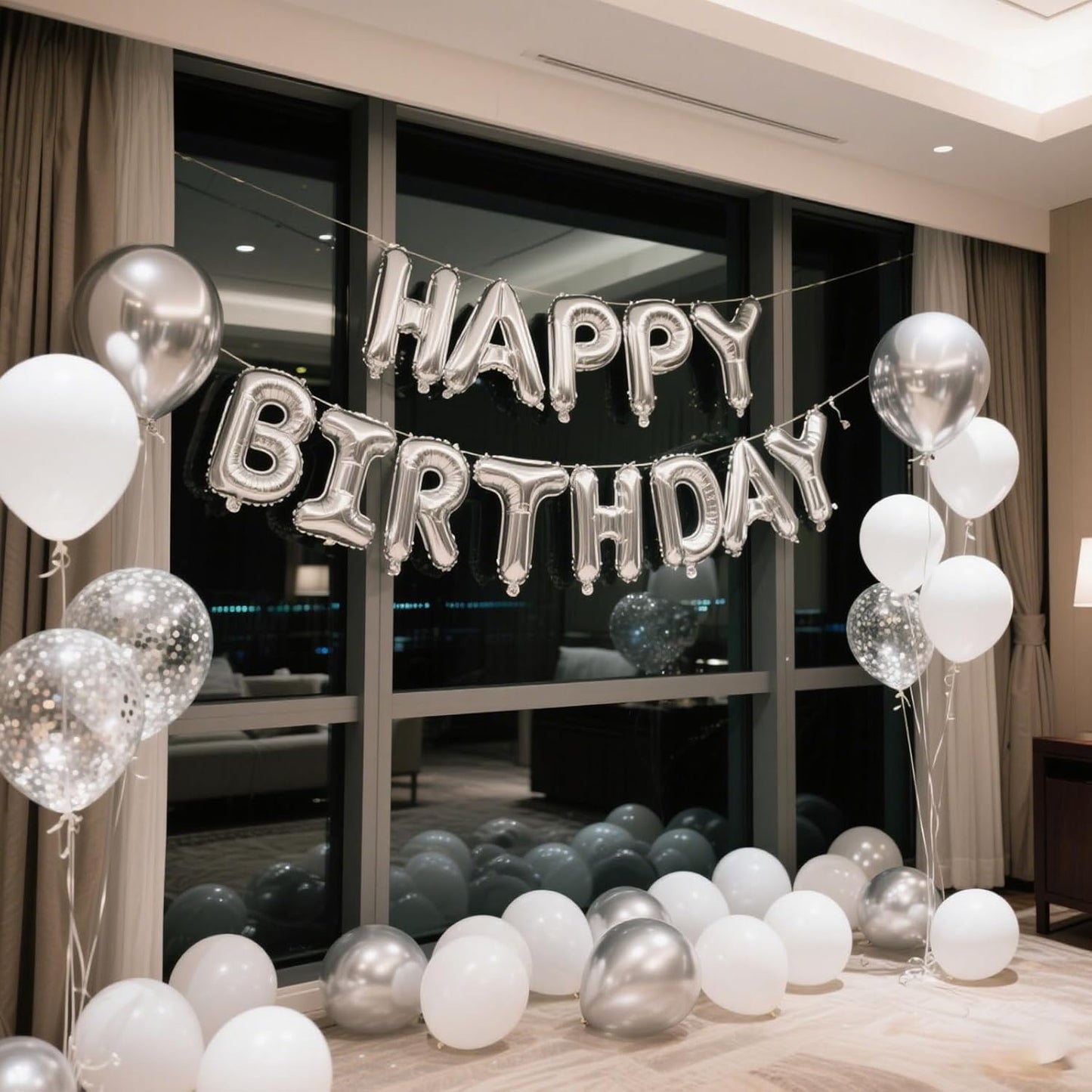 Silver Happy Birthday Balloon Banner Set -16 Inch Foil Letters Balloons, Reusable Birthday Decorations and Party Supplies, Suitable for Men and Women's Birthday Decorations，Party Backdrop