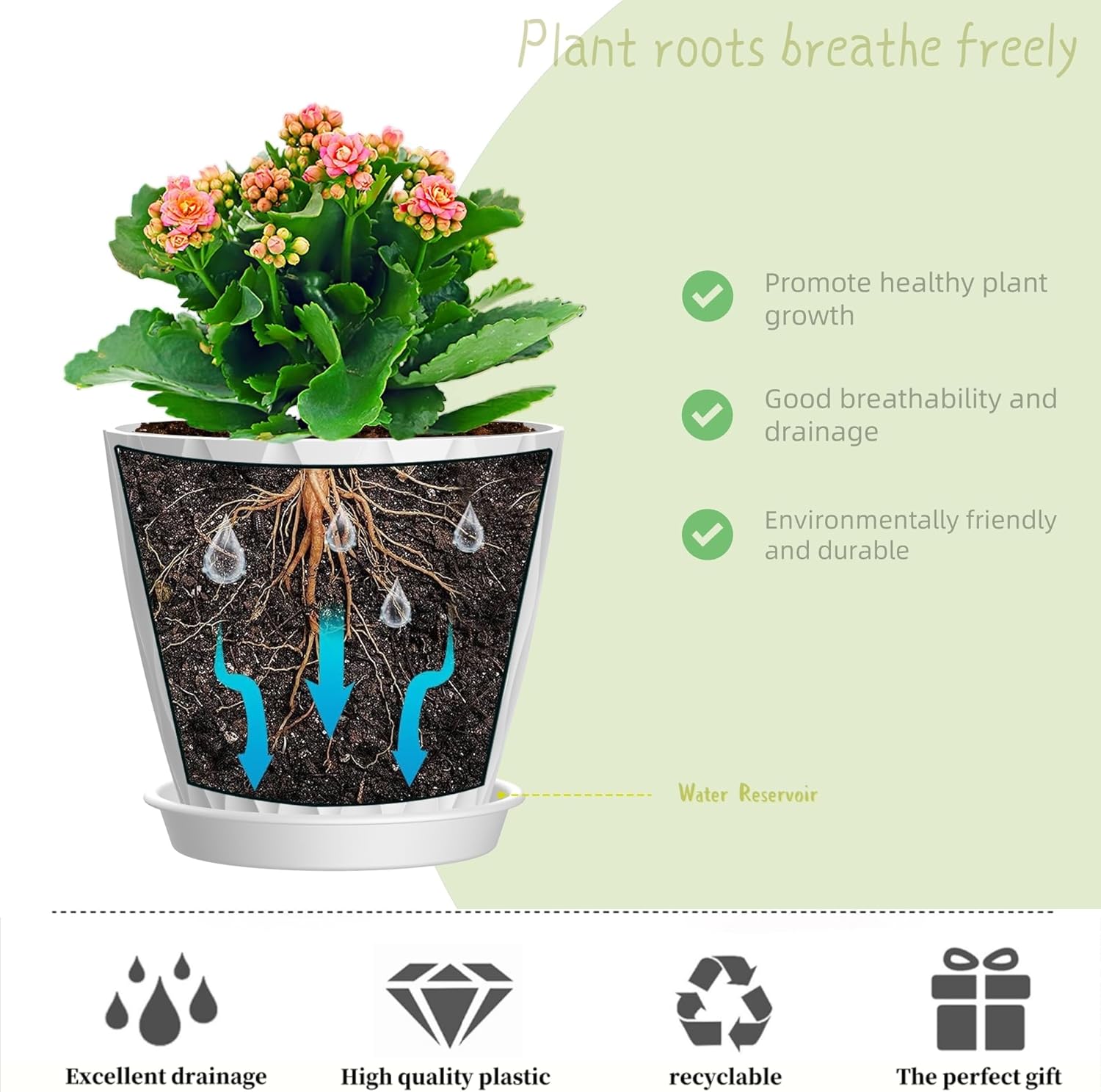 4 Inch Plant Pots, 6 Pack Indoor Flower Pots, Planters with Drainage H