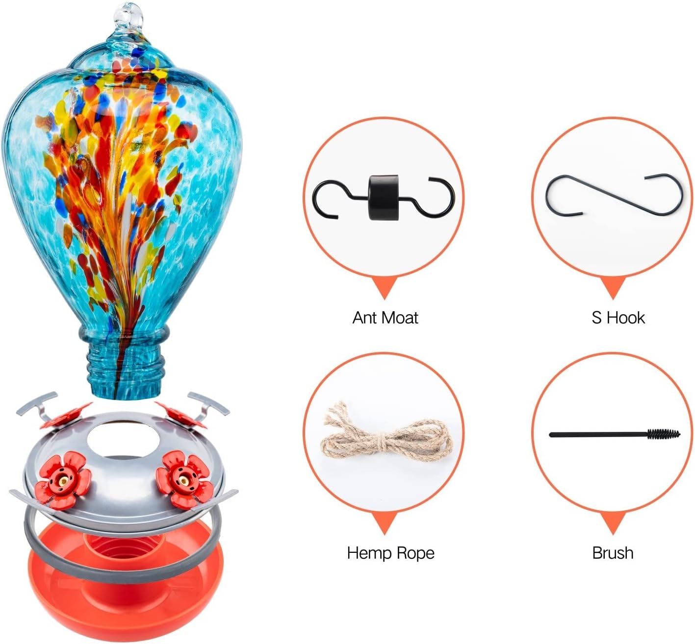 Muse Garden Hummingbird Feeders for Outdoors Hanging, Blown Glass Humm