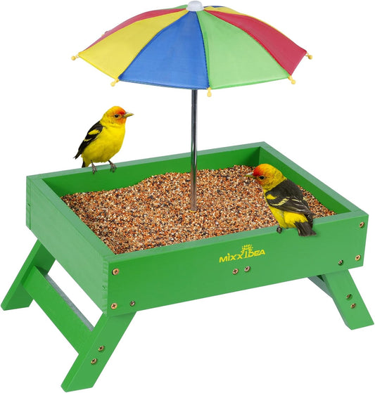 Ground Bird Feeder for Outdoors Bird&Squirrel Feeder Wooden Chicken Picnic Table Platform Feeder Wild Bird Feed Crow Feeder for Outside with 5 LBS Capacity