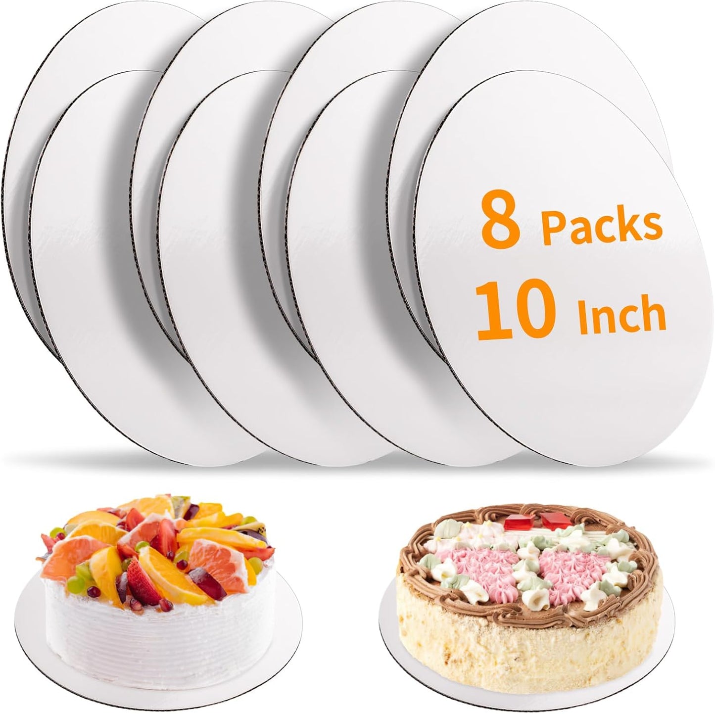 8 Pcs Cake Boards, White Cake Boards 10 inch Round, Food-Graded Cardbo
