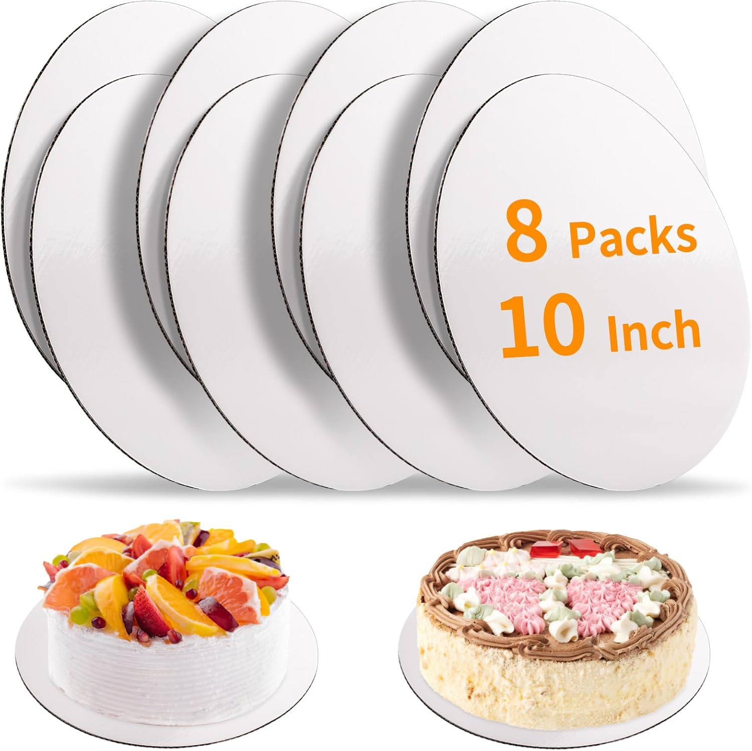8 Pcs Cake Boards, White Cake Boards 10 inch Round, Food-Graded Cardbo