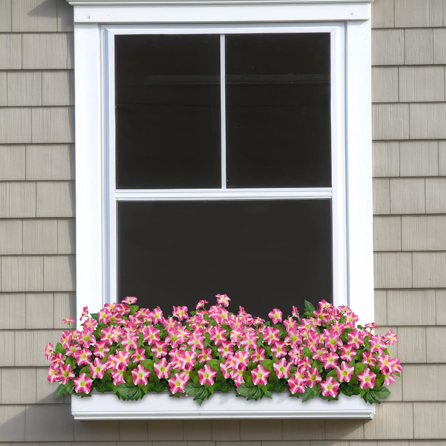 2Pcs Artificial Flowers with 7 Branches Fake Petunias Plants Outside Rose Red Silk Morning Glory UV Resistant Realistic Faux Tropical Flowers for Planter Outdoors Porch Patio Yard Garden Window