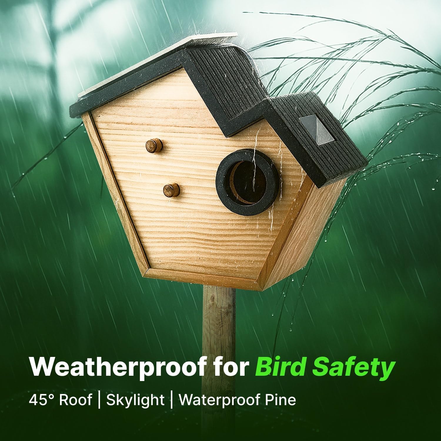 Smart Birdhouse with 2K HD Camera, Solar Powered & Battery, Night Visi