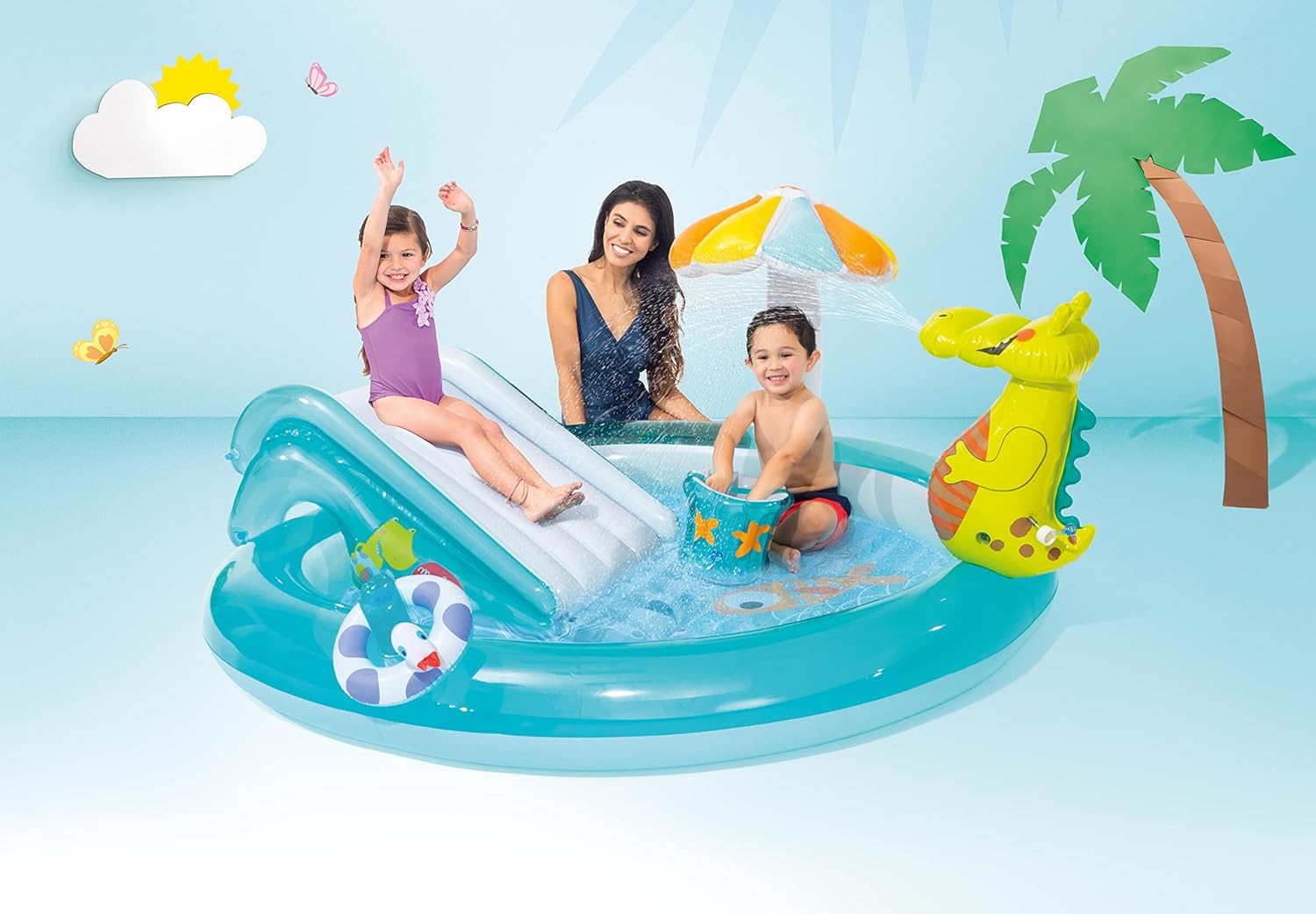 Intex Gator 6.6' x 5.6' x 4" Outdoor Inflatable Kiddie Pool Water Play