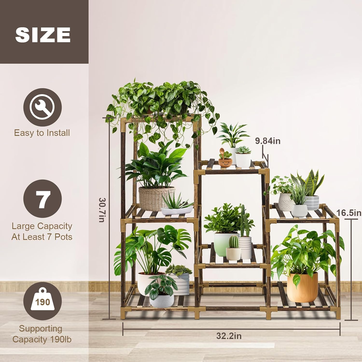 Plant Stand Indoor, 3-Tier Outdoor Wood Plant Stand for Multiple Plant