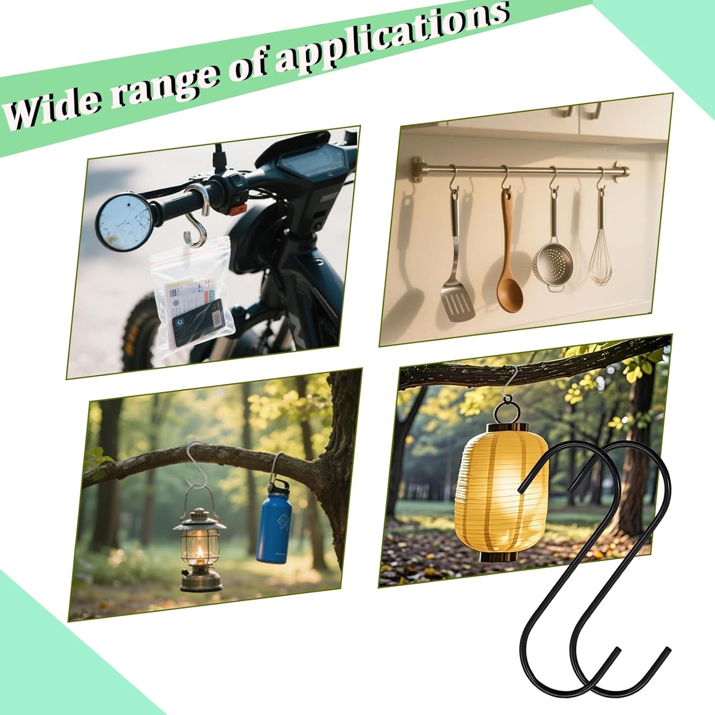 50Pack S Shaped Hooks,3Inch Stainless Steel Small Hooks for Hanging Plants, Towels, Bags, Pans, Pots Suitable for Kitchen, Office, Bathroom, Garden or Outdoor Activities-Black