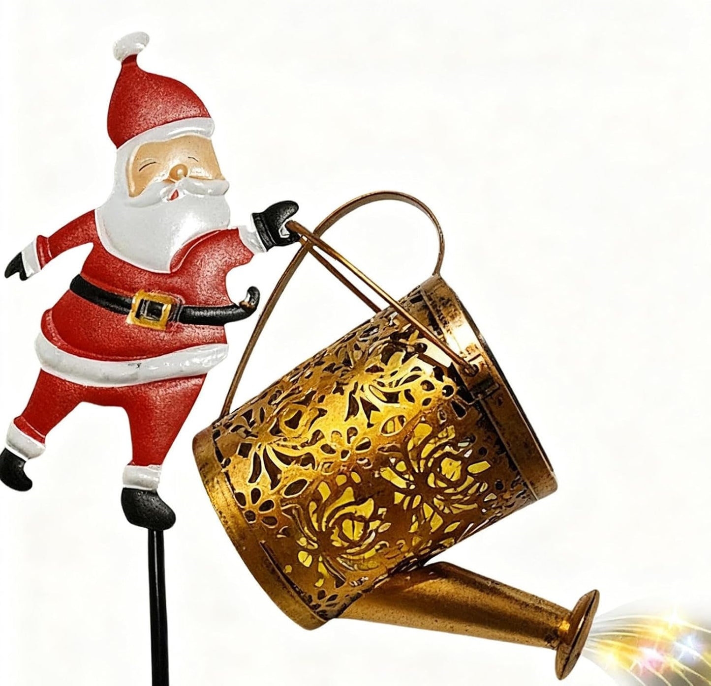 Solar Santa Kettle Lights - Christmas Outdoor Decoration | Waterproof Vintage Solar-Powered Santa Light for Lawn, Backyard, Garden, Walkway, Poolside, Home, Office, Holiday Party, Festive Yard