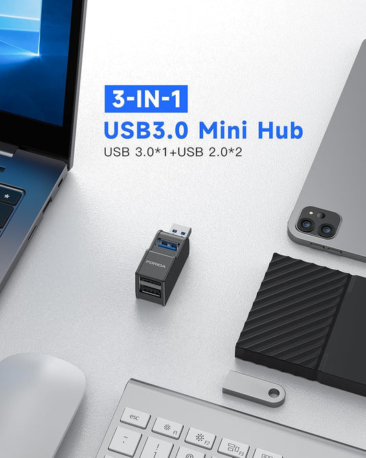 FORIDA 3 Ports USB Adapter, USB Hub with USB 3.0 and Double USB Adapte