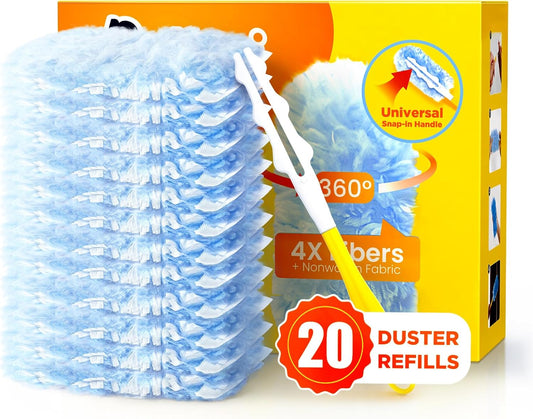 Heavy Duty Duster Refills for Swiffer Duster, 20 Count Duster Refills with 1 Handle, Multisurface 360° Dusters with 4X Microfibers, Unscented Disposable Dusters forCleaning