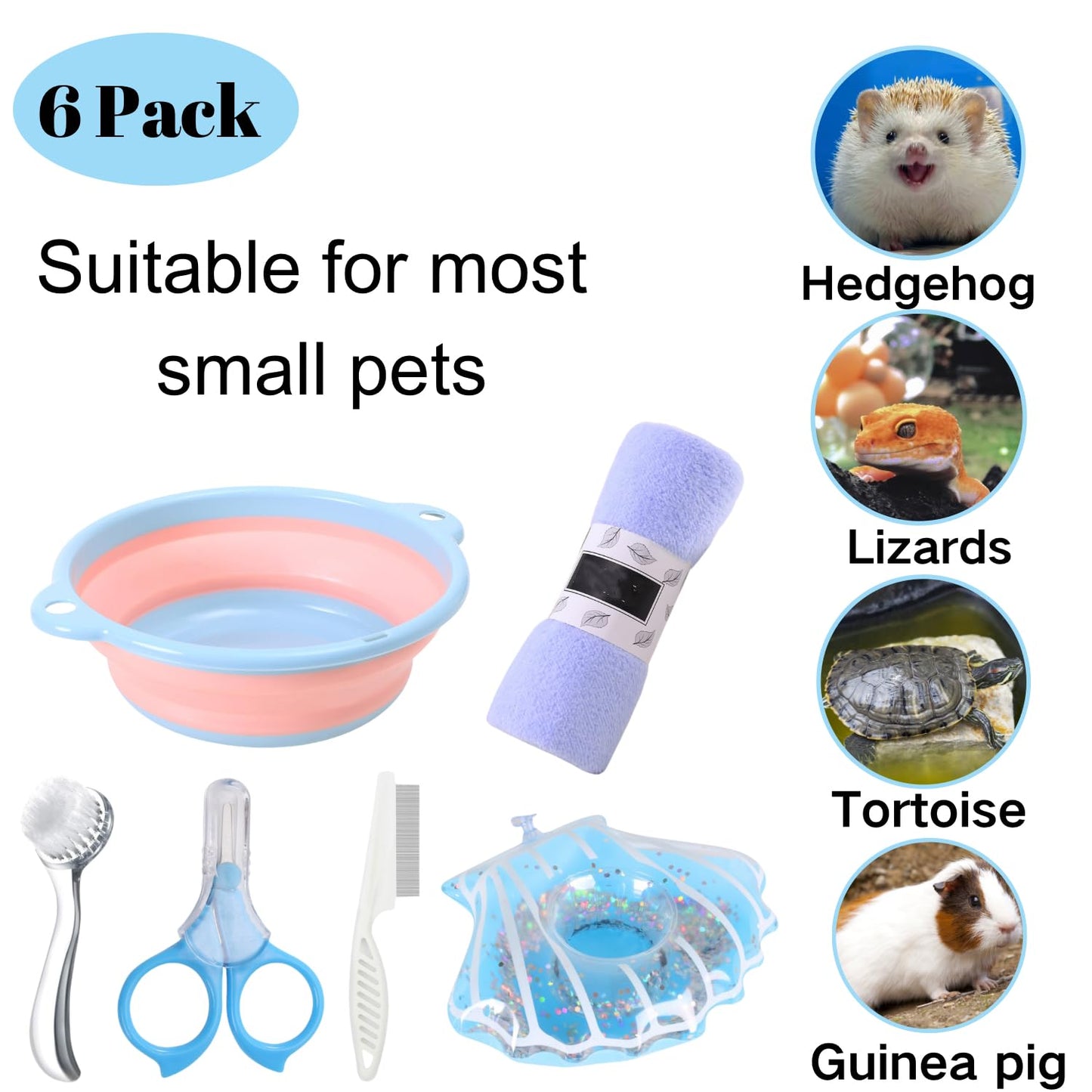 6 Pcs Hedgehog Bath Supplies Kit, Foldable Bathtub and Cleaning Brush 
