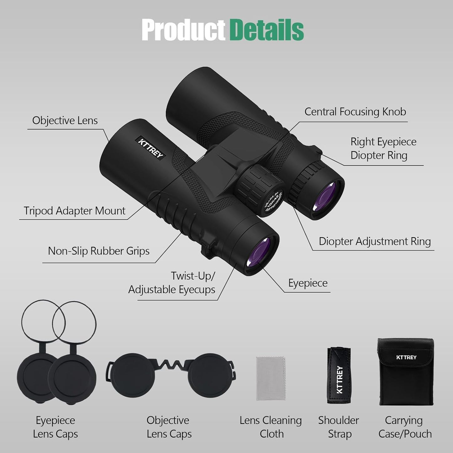 10x42 Binoculars with BAK4 Prism & FMC Coating - Waterproof Bird Watching Binoculars for Adults, Clear Daylight Vision for Hiking, Travel, Sports Events & Wildlife Observation