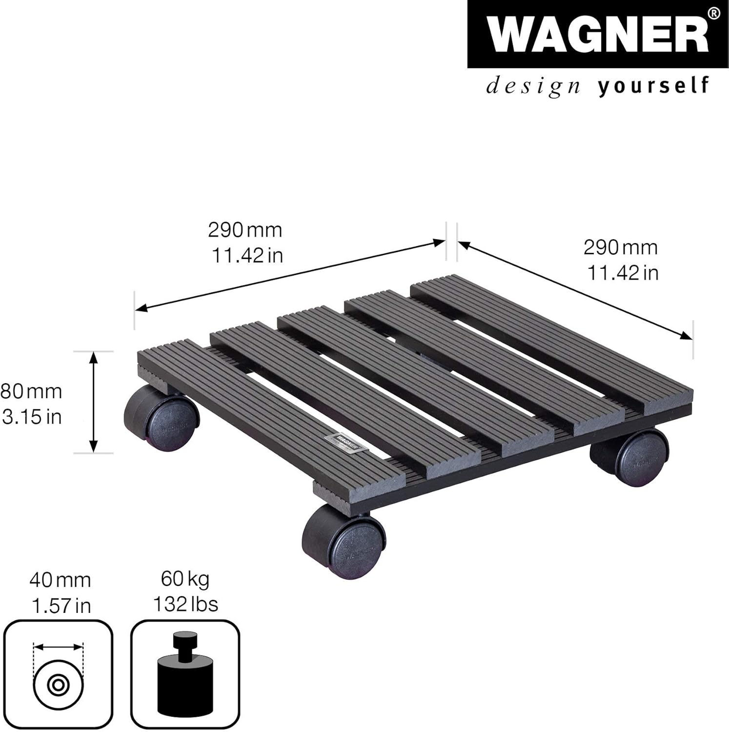 WAGNER Plant Caddy WPC 11.42 x 11.42 x 3.35 in I Flower Caddy for Indo
