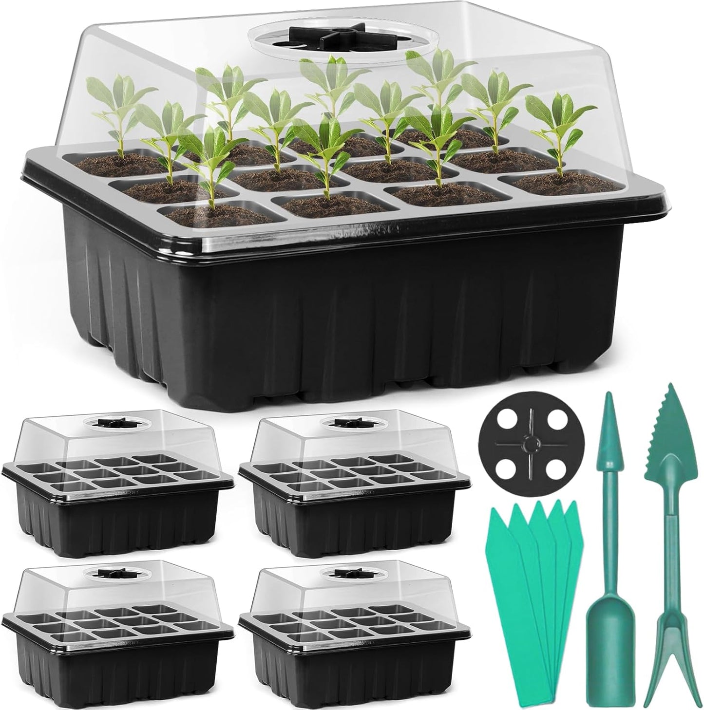 Sfee 5 Pack Seed Starter Tray Kit, 60 Cells Seedling Starter Trays wit