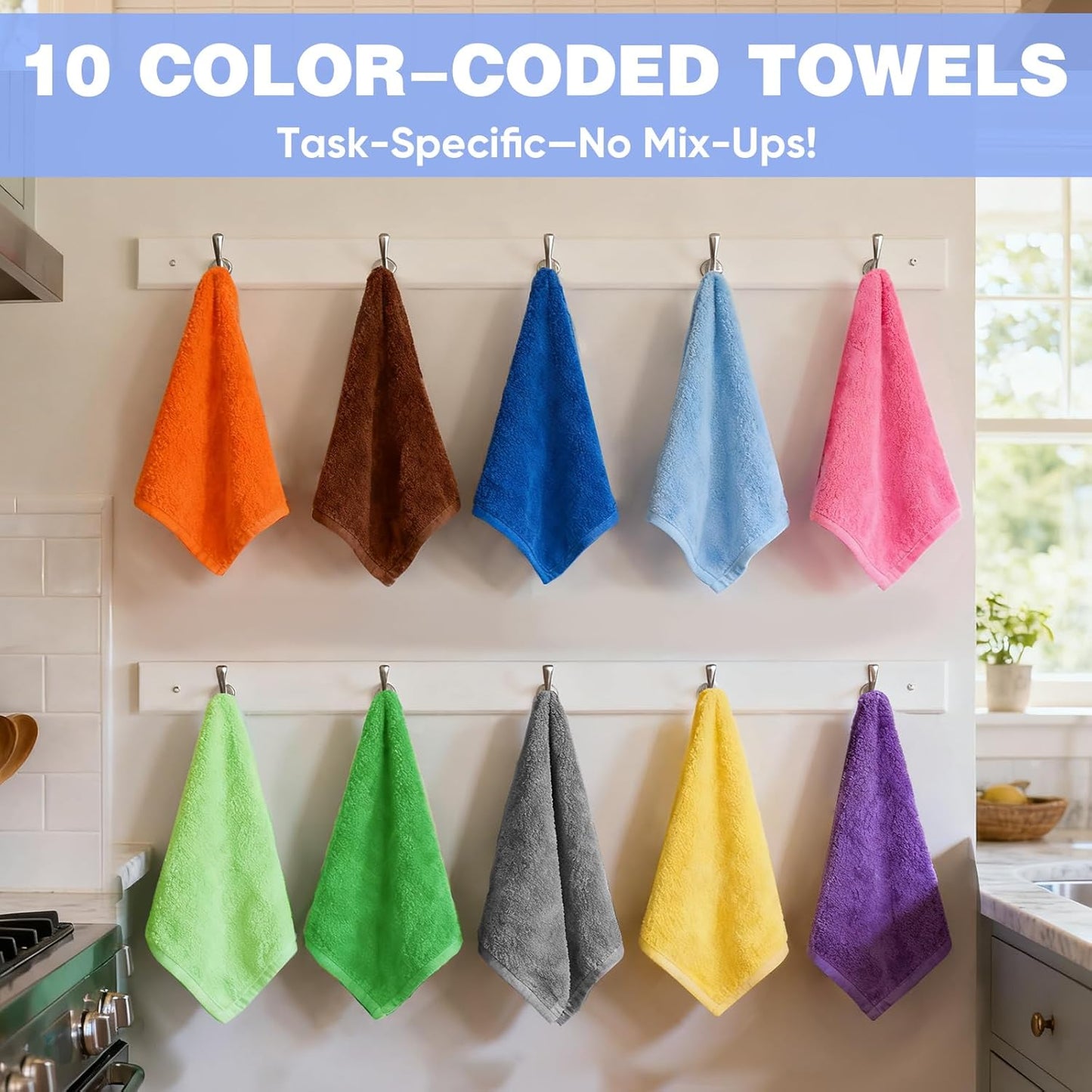 10 Colors Microfiber Cleaning Cloths, 10 Pack Assorted Cleaning Rags, 