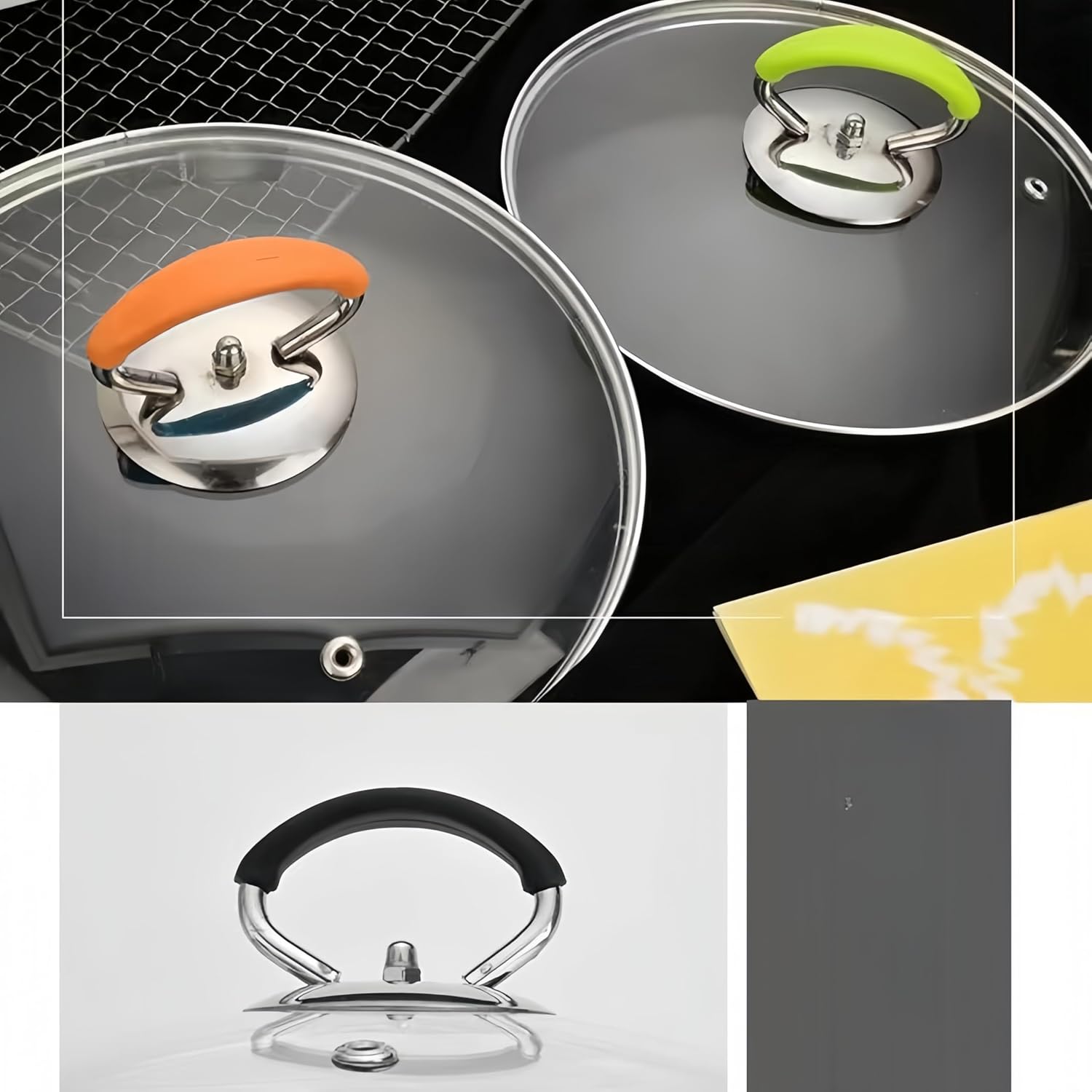 3Pcs Universal Crock Pot Lid Handle, Stainless Steel Heat Resistant Re