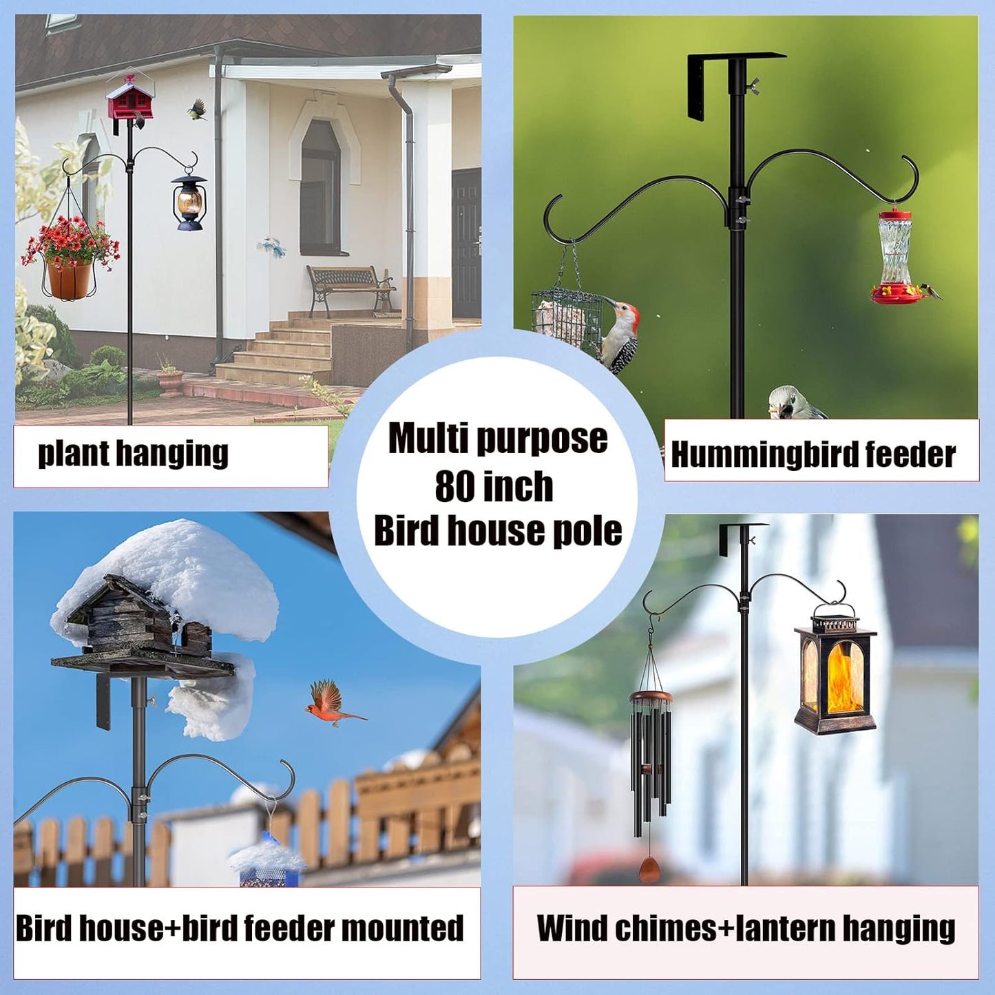 Bird House Pole Kit 80inch - Universal Metal Bird Feeders Pole Mount S