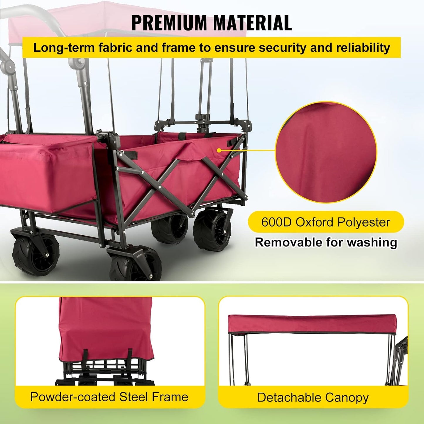 Happbuy Collapsible Wagon with Removable Canopy, 220lbs Heavy Duty Fol