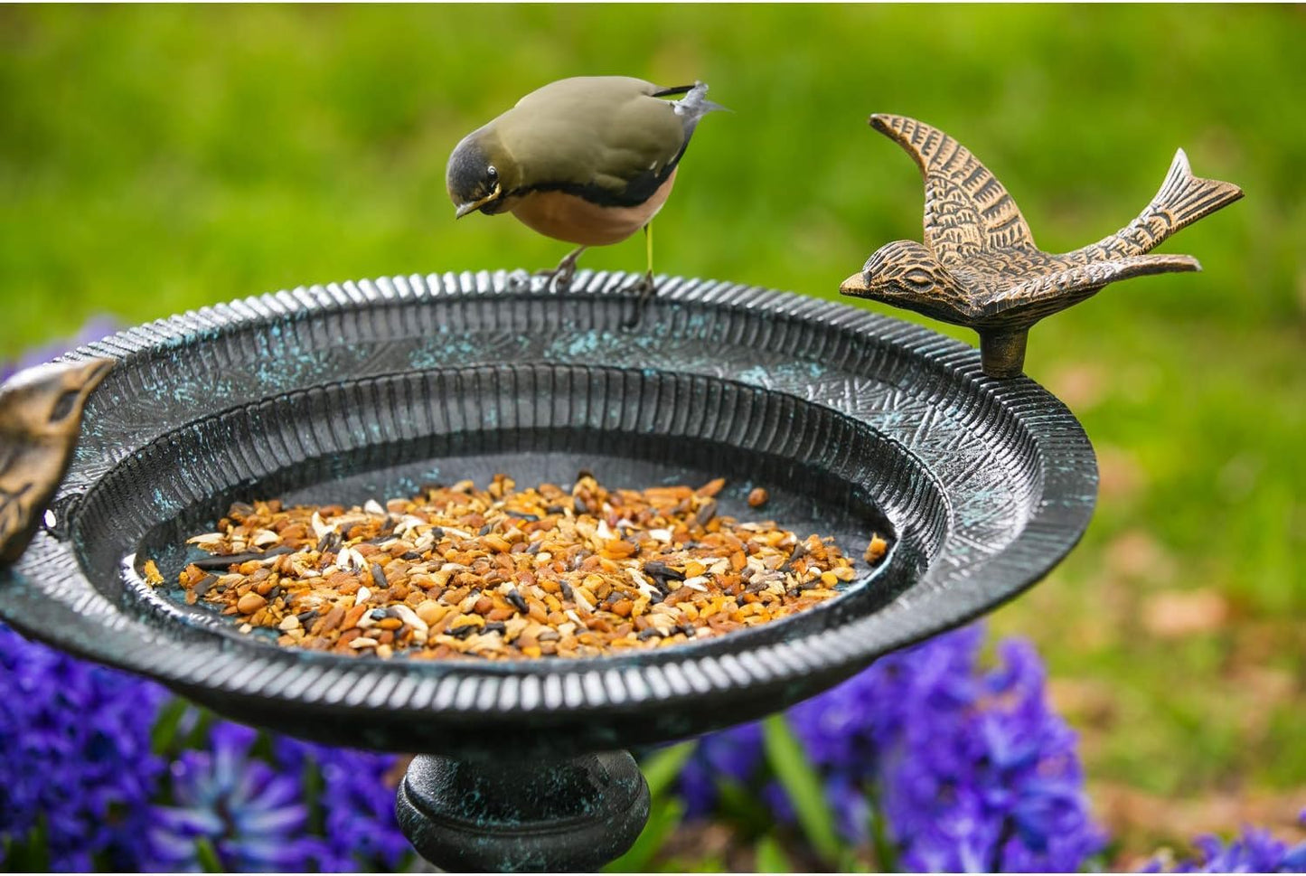 Evergreen Garden Hummingbird Bird Baths for Outdoors Heavy Duty | Metal Bird Bath Bowl with Stand | Ground Standing Bird Bath and Feeder for Garden Yard Deck