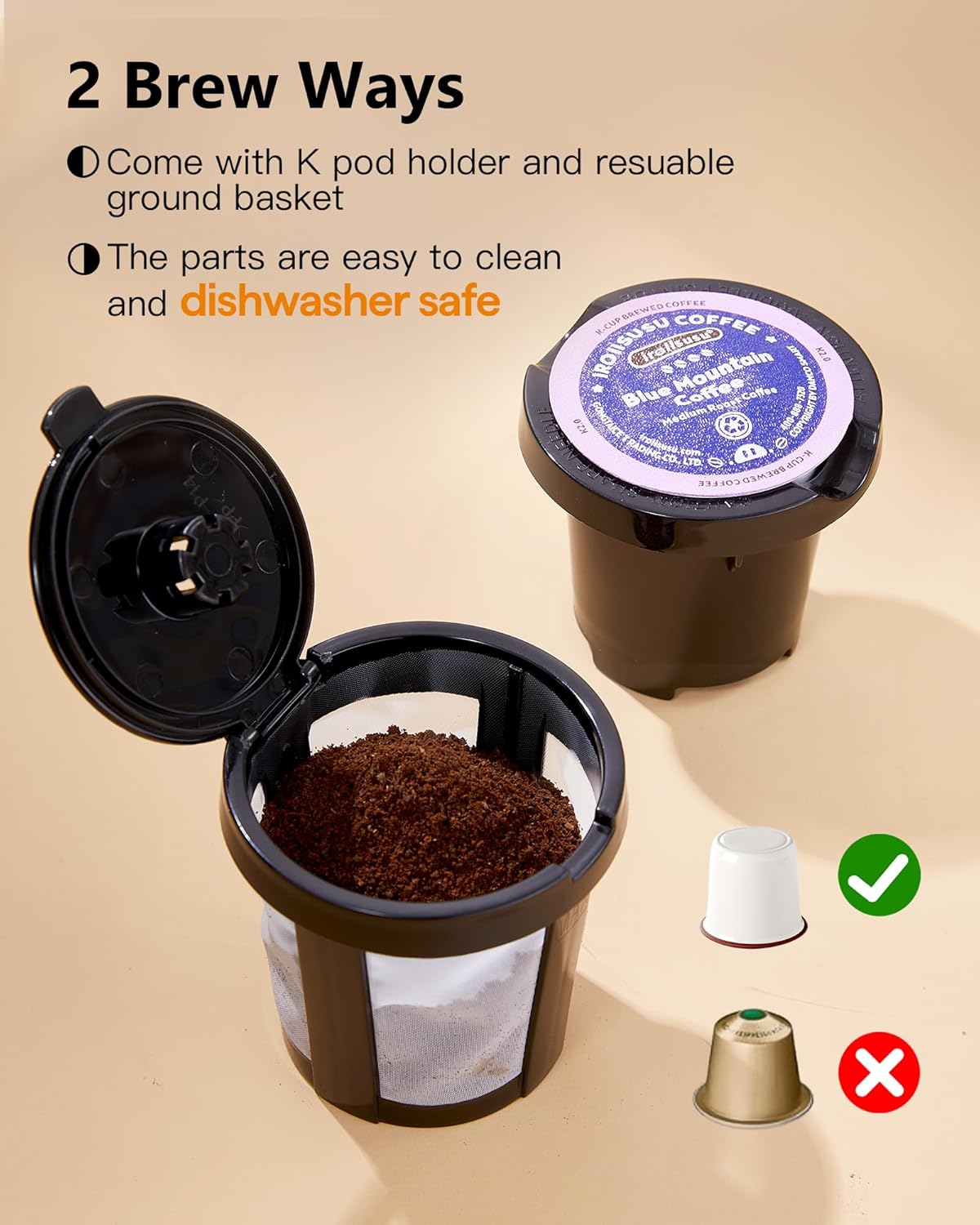 Single Serve One Cup Coffee Maker, for K Cups and Grounds, Mini Coffee