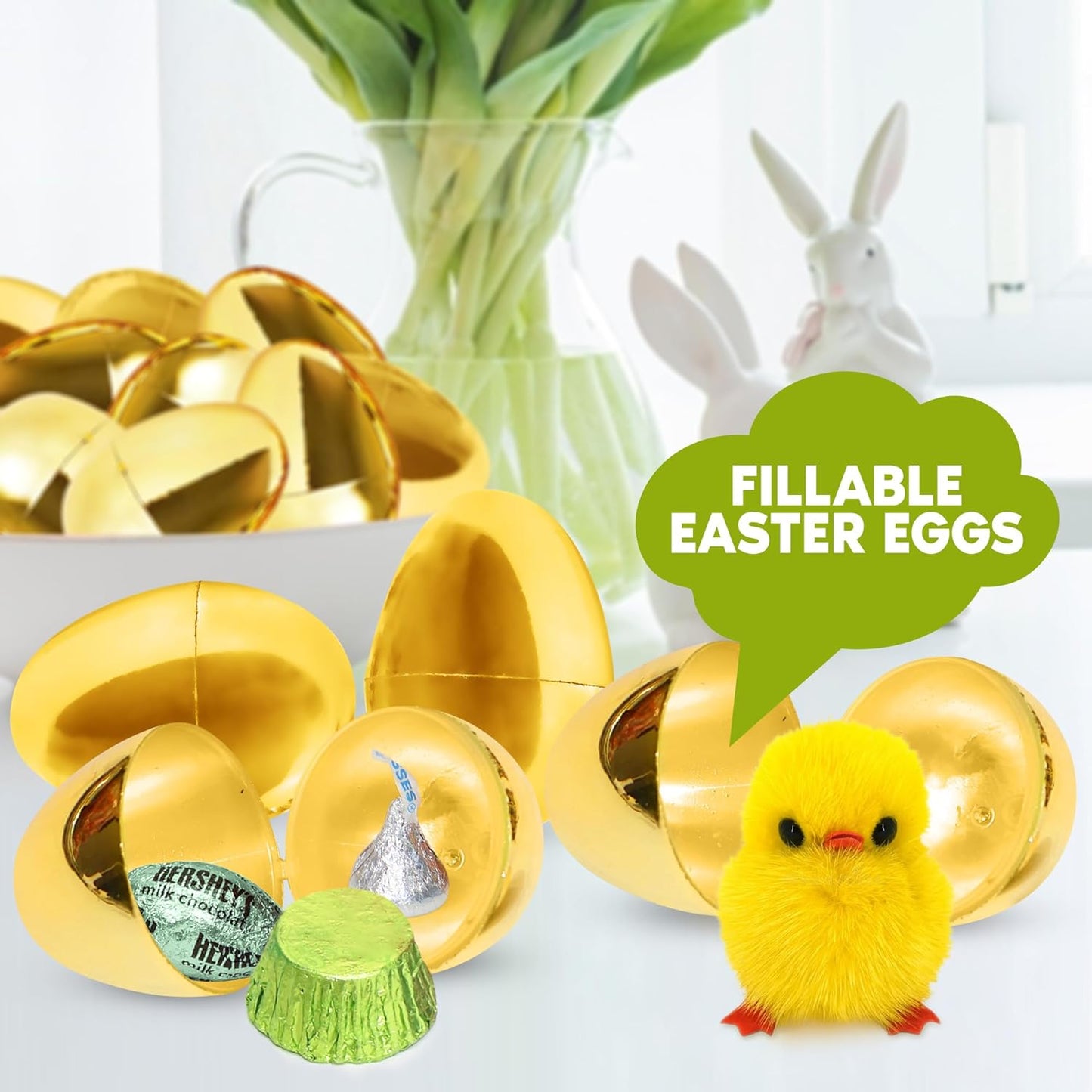 Taboom Gold Easter Eggs 12 Count - Plastic Easter Eggs Fillable Golden Egg Hunt For Easter Baskets, Party Decorations, & Party Favors