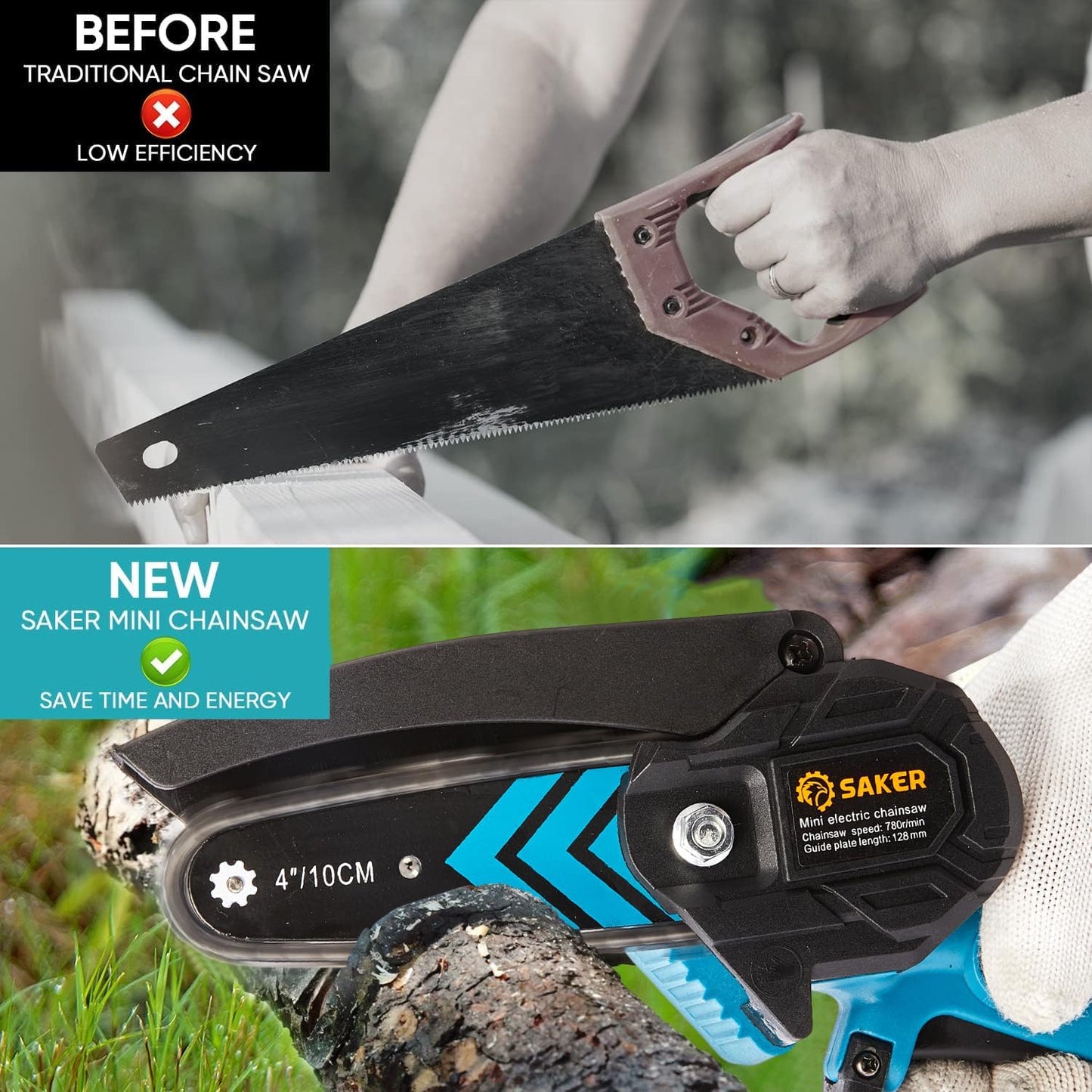 Saker Mini Chainsaw,Portable Electric Chainsaws Cordless,Handheld Chai