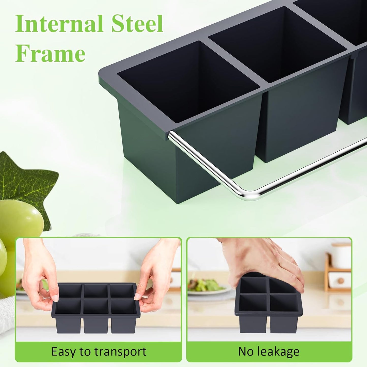 Large Ice Cube Tray for Whiskey: 2" Big Silicone Ice Tray with Lid for