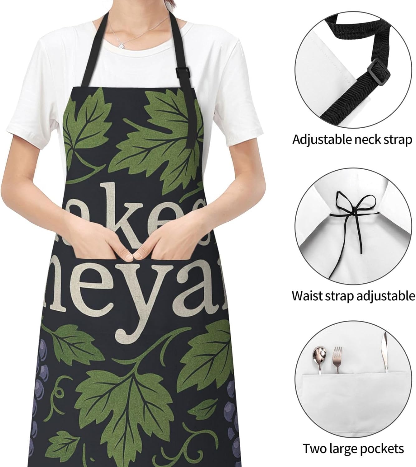YANYU Lakes Vineyard Print 28x33 In Kitchen Apron Stylish Chef Apron with Pockets for Cooking Baking Painting