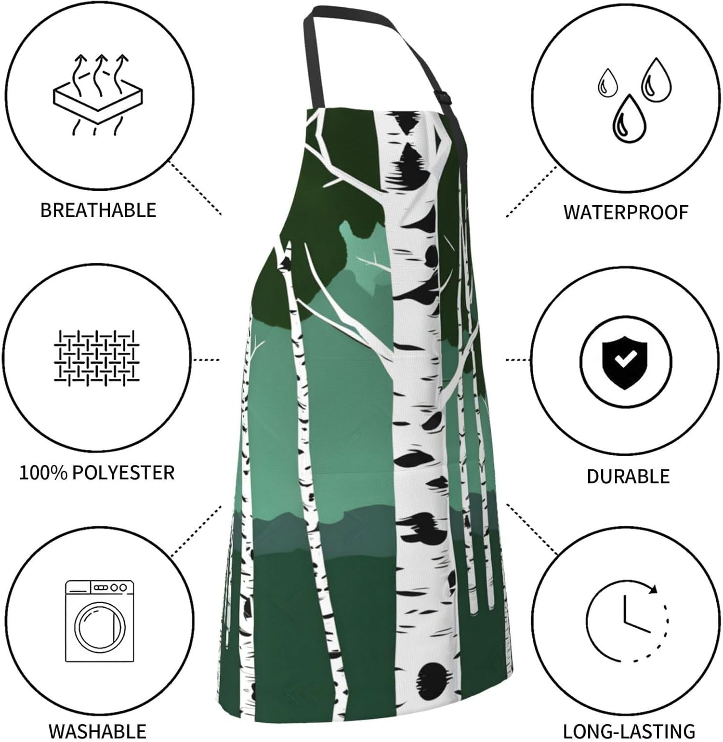 Birch Trees Print Laundry apron 28x33 In Waterproof Kitchen Apron with Pockets for Cooking Baking